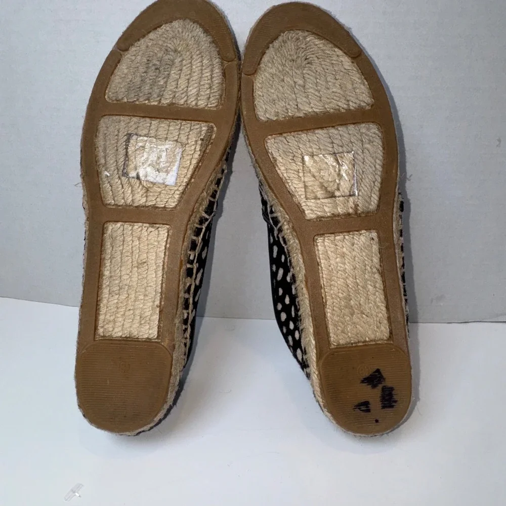 Tory‎ Burch Espadrille Flats Womens 8.5 Black Cream Animal Print Calf Hair Logo